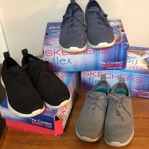 Skechers Black, Gray, and Navy Sneakers womens 8.5